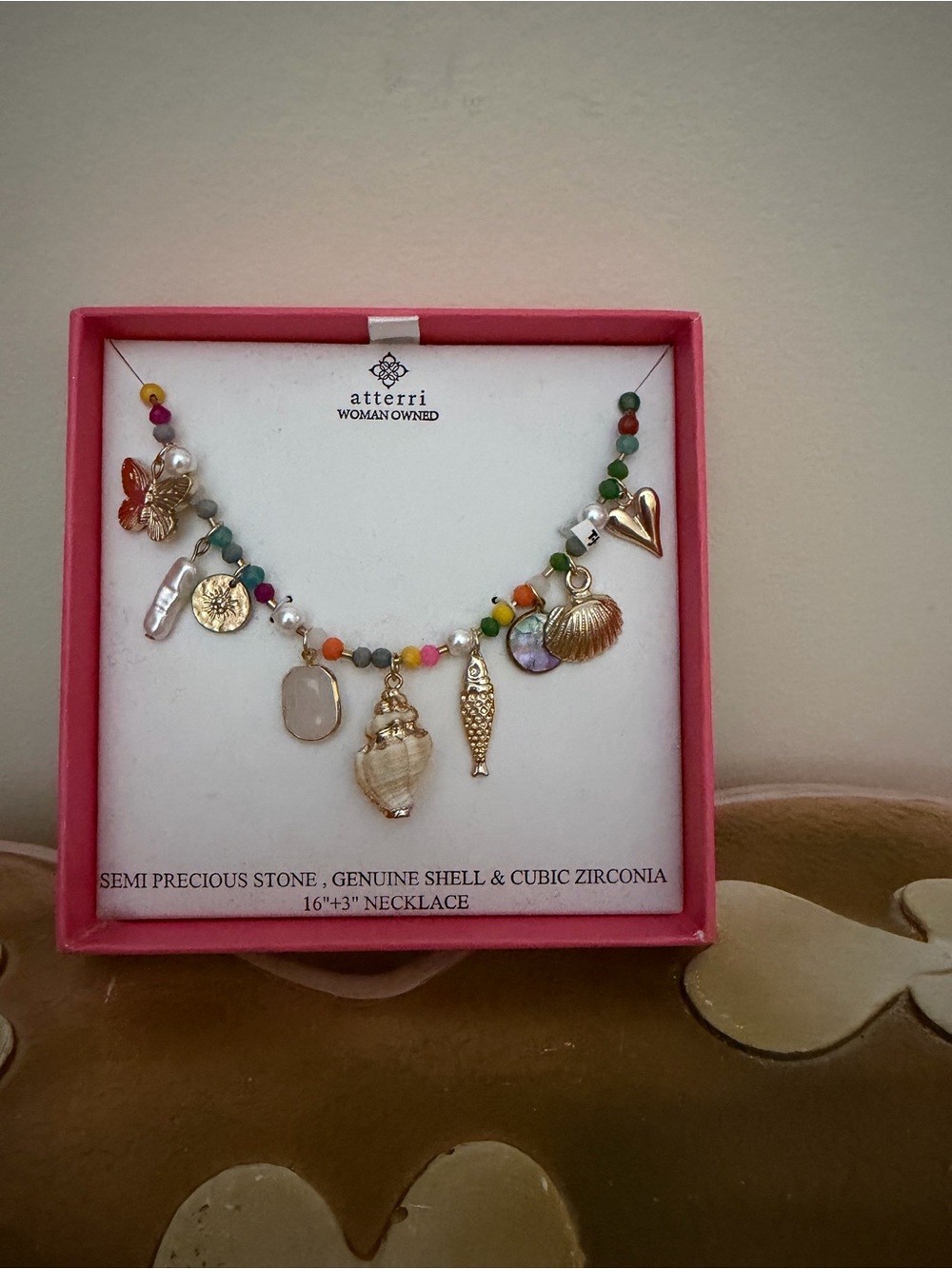 Atterri Semi Precious Stone, Genuine Shell & Cubic Zirconia Necklace